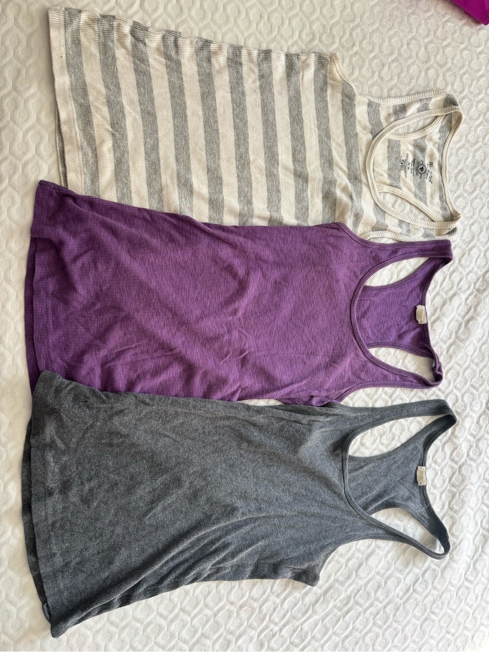 Garage Striped Cream & Gray, Purple, and Charcoal Tank Top Set